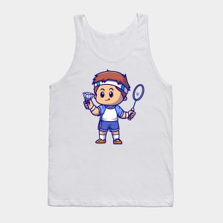 Cute Boy Playing Badminton Cartoon Tank Top